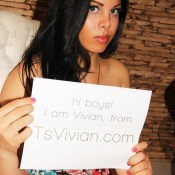 T-girl Vivian Black flashing her big boobs